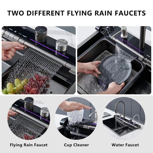 Black Kitchen Sink with Digital Display Light - Large