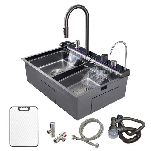Black Kitchen Sink with Digital Display Light - Large