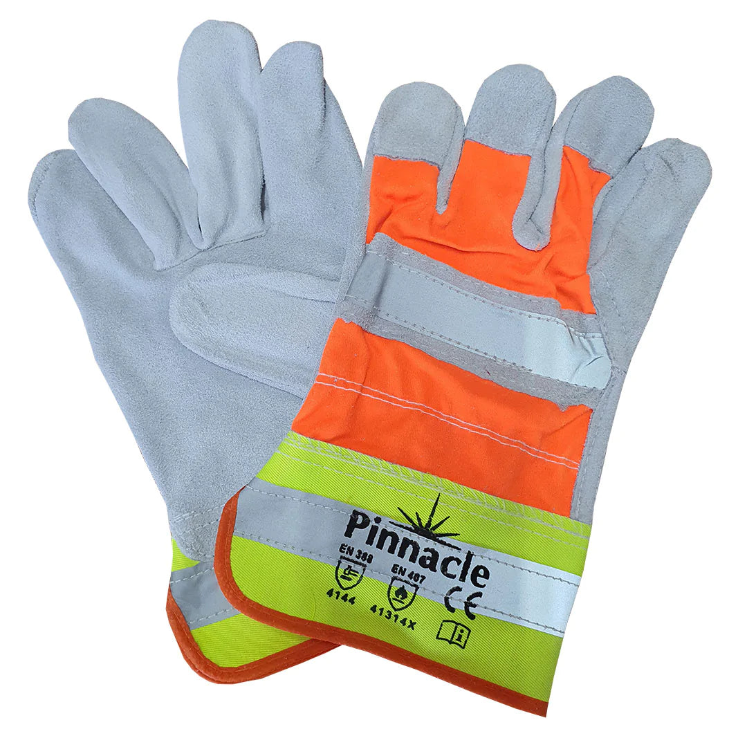 Hiviz Chrome leather glove with reflective tape