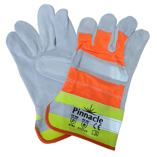 Hiviz Chrome leather glove with reflective tape