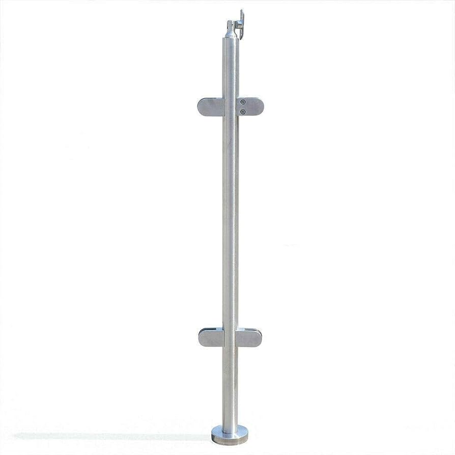 Glass Balustrade, Grade 316 Stainless Steel Balustrade Posts 110cm High Post with Glass Clamps and Top Caps Decking Landing Staircase (Mid Post)