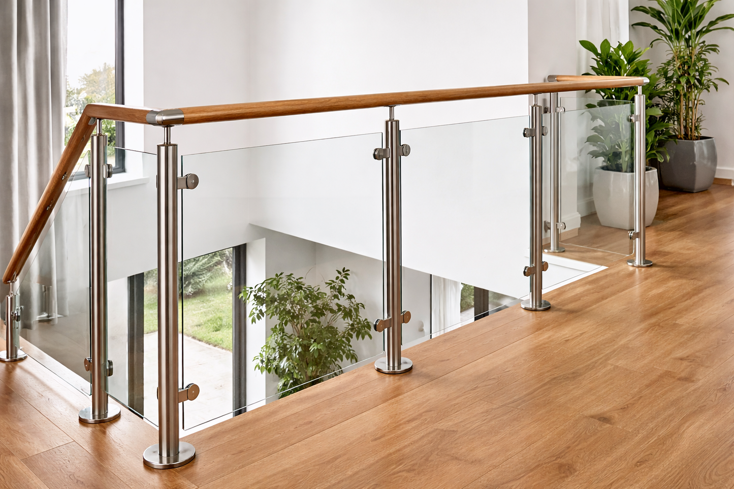 Stainless Steel Balustrade With Wooden Finish For Glass