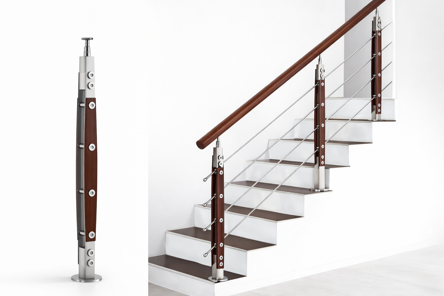 Stainless Steel Balustrade With Wooden Finish For Glass