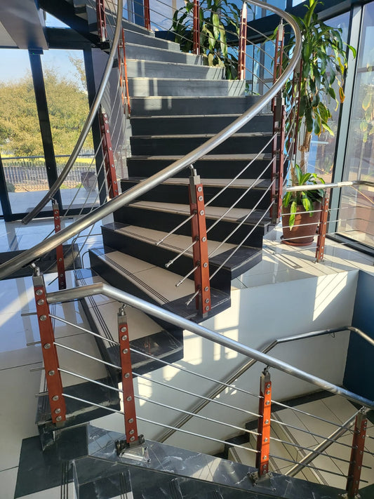 Stainless Steel Balustrade With Wooden Finish For Glass