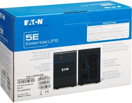 Eaton 5E 650VA 360Watts Line Interactive USB UPS, Retail Box , 1 year Limited Warranty