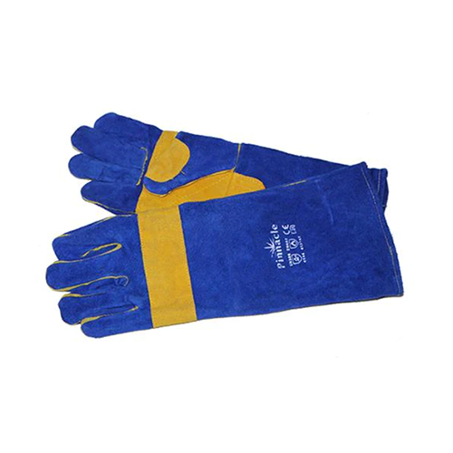 Blue lined yellow palm welding glove