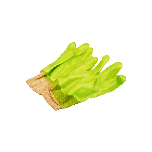 PPE Lime Green PVC Glove knit wrist, Reinforced