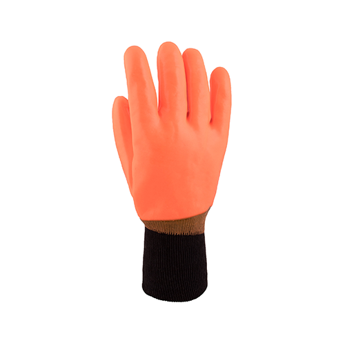 PPE Orange PVC Freezer glove knit wrist, Hiviz