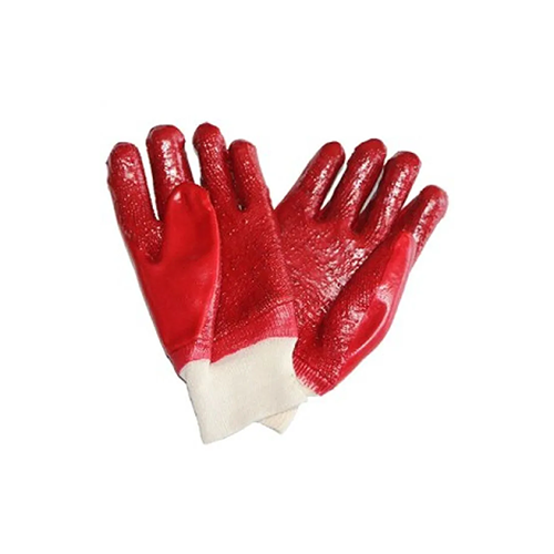 PPE PVC Red Glove Knit Wrist